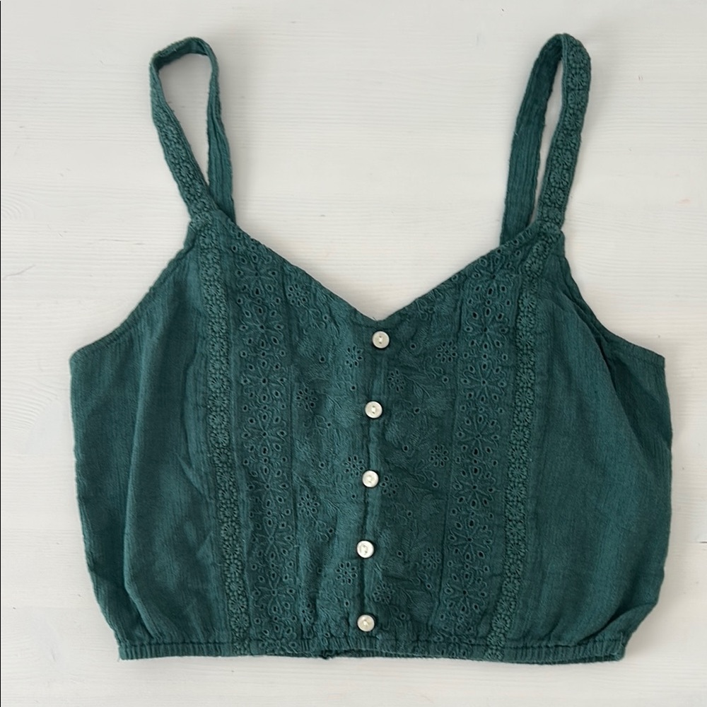 American Eagle Outfitters Dark Green/Teal Lace Crop Top